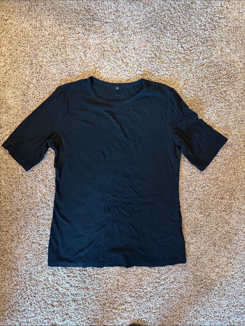 Anrabess Black Half Sleeve Ribbed Tshirt - XL